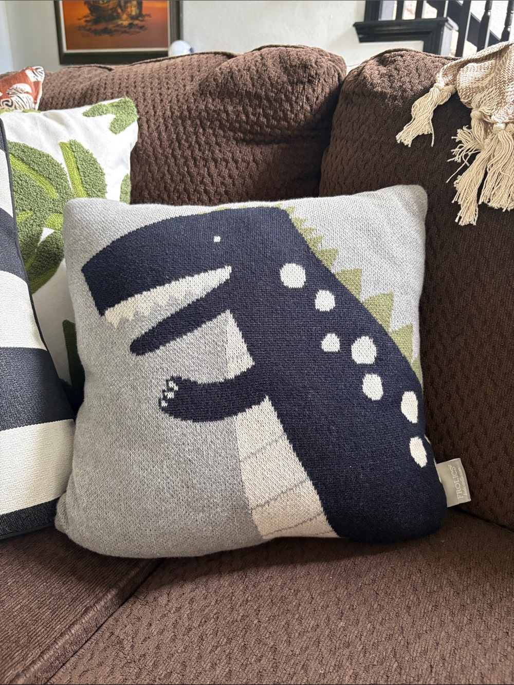NWOT Boutique Brand Frolics Kids Collection Knit T-Rex Throw/Accent Pillow